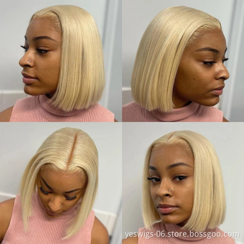 1B 613 Blonde Pink Blue Gray Hot Pink Colored Shor Bob Wigs Mink Brazilian Virgin Cuticle Aligned Human Hair Hd Lace Front Wigs
